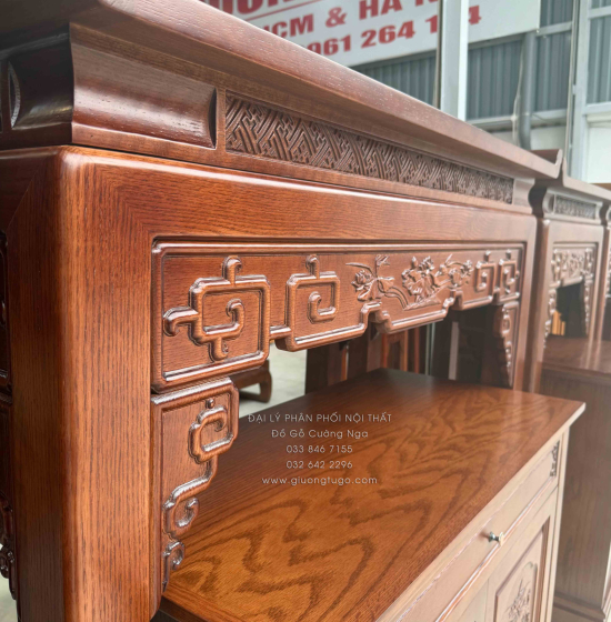 Bàn Thờ Án Gian Gỗ Sồi Mỹ 1m27 - Kèm Tủ Táp Tinh Tế Màu Óc Chó