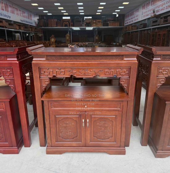 Bàn Thờ Án Gian Gỗ Sồi Mỹ 1m27 - Kèm Tủ Táp Tinh Tế Màu Óc Chó