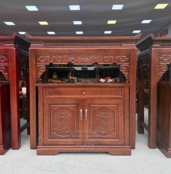 Bàn Thờ Án Gian Gỗ Sồi Mỹ 1m07 - Kèm Tủ Táp Tinh Tế Màu Óc Chó