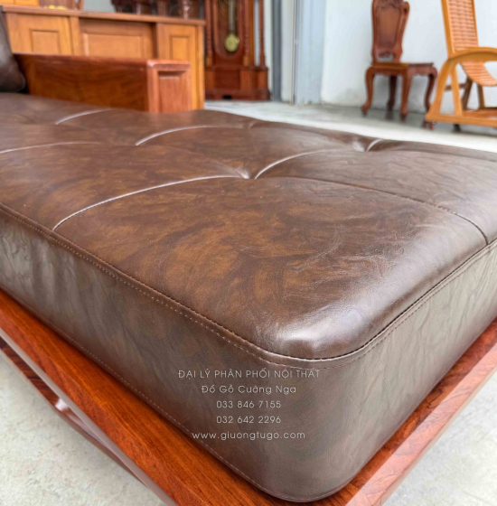 Sofa Gỗ Hương Vàng Góc L Chân Thuyền 3m25 x 2m15 Cao Cấp