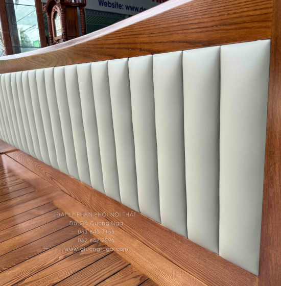 Giường Ngủ Kiểu Nhật Gỗ Sồi Nga Lau Màu Óc Chó Mẫu Chân Quỳ Bọc Nệm