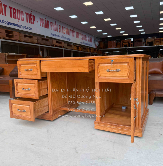 Bàn Làm Việc Giám Đốc Gỗ Gõ Đỏ 1m6 Chạm Mã Đáo Thành Công