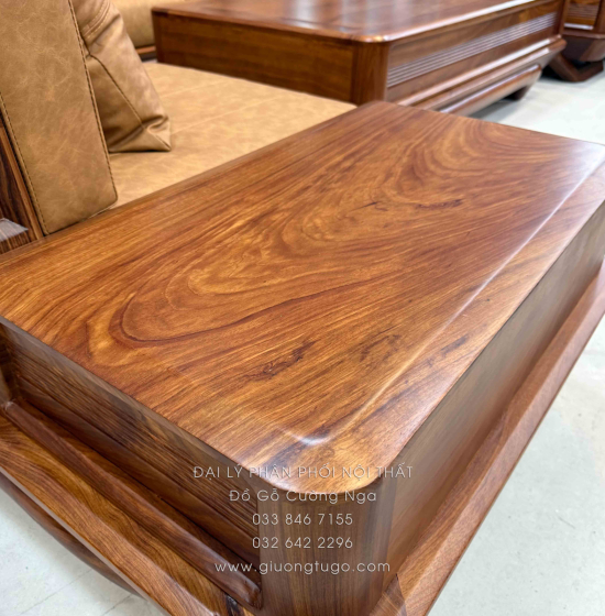 Bộ Sofa Gỗ Hương Vàng 2 Văng Chân Thuyền 3m45x2m75 Cao Cấp