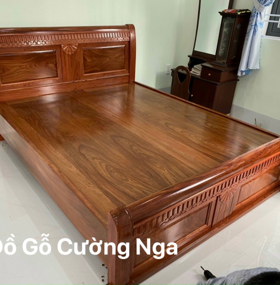 Giường gỗ hương đá phản liền cao cấp - mẫu quạt 