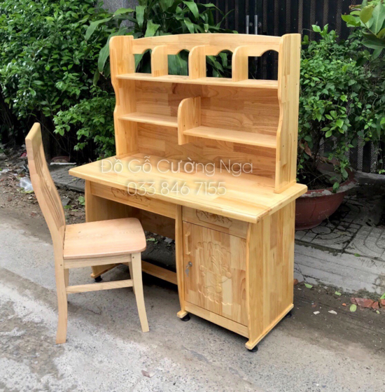 Bộ Bàn Ghế Học Sinh Gỗ Thông Giá Rẻ Kèm Kệ Sách 