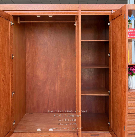 Tủ Áo Gỗ Hương Đá 4 Cánh Kèm Góc Trang Trí Bo Cạnh