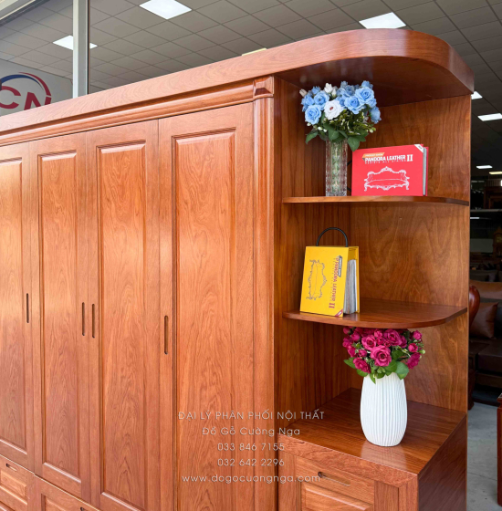 Tủ Áo Gỗ Hương Đá 4 Cánh Kèm Góc Trang Trí Bo Cạnh