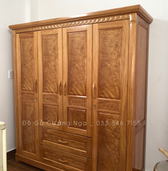 Tủ áo gỗ đinh hương 4 cánh - 2m mẫu đồng tiền 