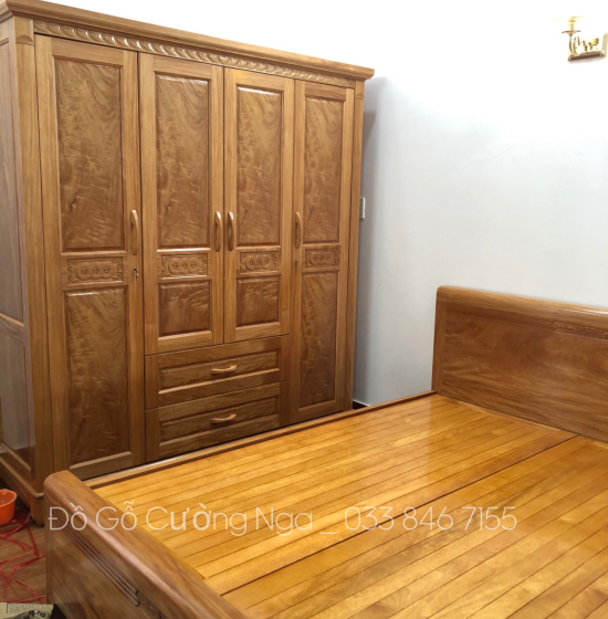 Tủ áo gỗ đinh hương 4 cánh - 2m mẫu đồng tiền 