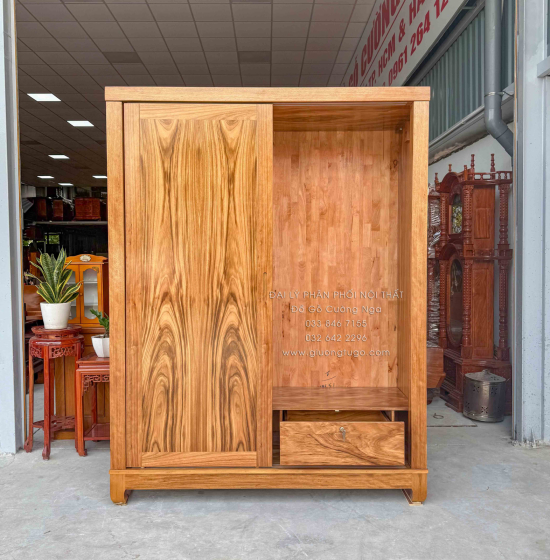 Tủ Áo Gỗ Hương Xám 2 Cánh Cửa Lùa Hiện Đại