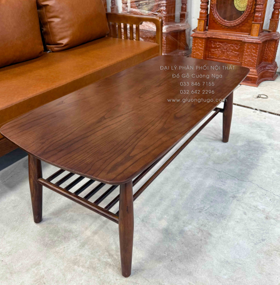 Bàn Trà Gỗ Sồi Hiện Đại Màu Óc Chó Kèm Kính Trắng