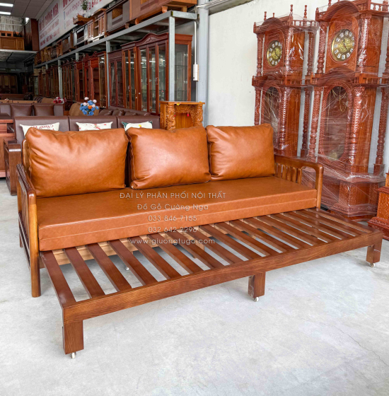 Ghế Nệm Kéo Thành Giường Gỗ Sồi Màu Óc Chó Tiện Lợi