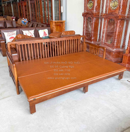 Ghế Nệm Kéo Thành Giường Gỗ Sồi Màu Óc Chó Tiện Lợi