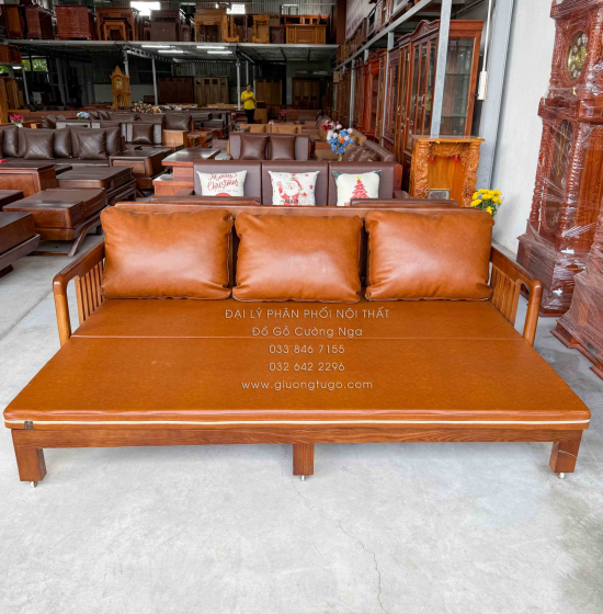 Ghế Nệm Kéo Thành Giường Gỗ Sồi Màu Óc Chó Tiện Lợi