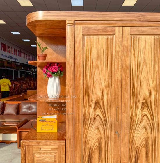 Tủ Áo Gỗ Hương Xám 4 Cánh Góc Trang Trí Bền Đẹp 