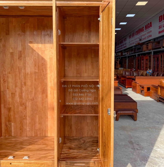 Tủ Áo Gỗ Hương Xám 4 Cánh Góc Trang Trí Bền Đẹp 