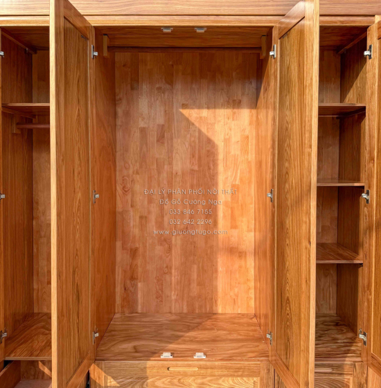 Tủ Áo Gỗ Hương Xám 4 Cánh Góc Trang Trí Bền Đẹp 