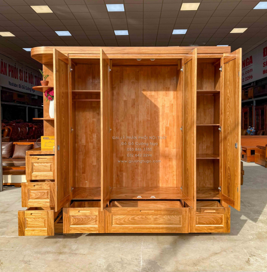 Tủ Áo Gỗ Hương Xám 4 Cánh Góc Trang Trí Bền Đẹp 