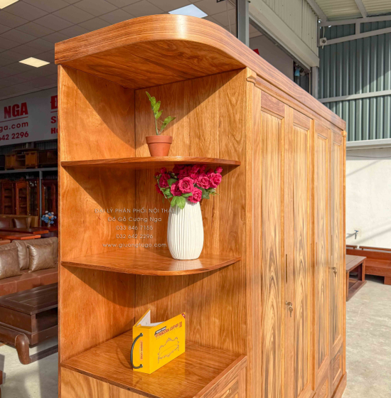 Tủ Áo Gỗ Hương Xám 4 Cánh Góc Trang Trí Bền Đẹp 
