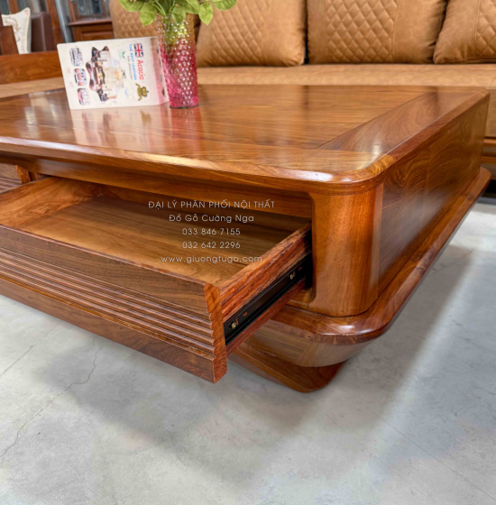Sofa Gỗ Hương Vàng Góc L Chân Thuyền 3m15x2m15 Mẫu Nệm Da Sáng