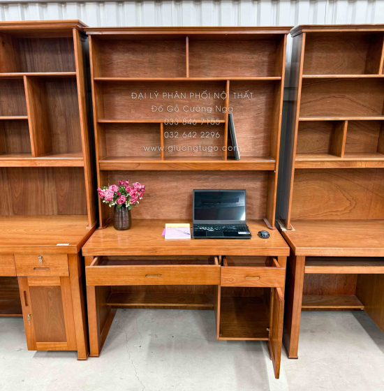 Bàn Học Sinh Gỗ Xoan Đào 1m2 Kèm Kệ Sách Cho Bé
