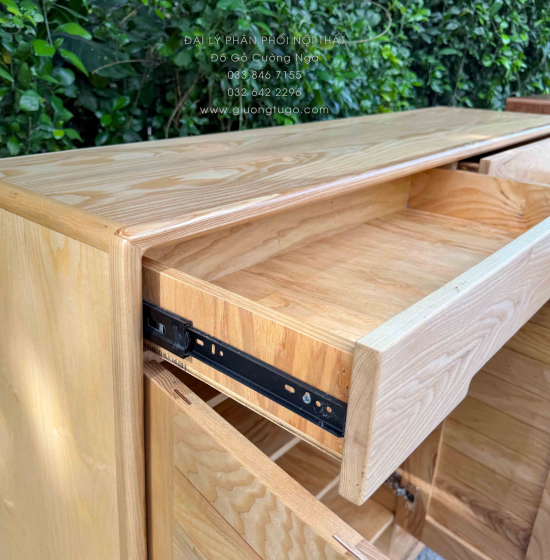 Tủ Giày Dép Gỗ Sồi Nga 4 Cánh Chân Cao Màu Tự Nhiên