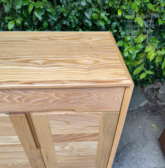 Tủ Giày Dép Gỗ Sồi Nga 4 Cánh Chân Cao Màu Tự Nhiên