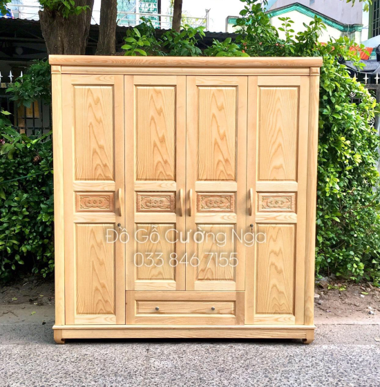 Tủ quần áo gỗ sồi nga 4 cánh mẫu đồng tiền hiện đại 