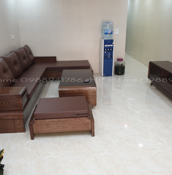 Bộ Bàn Ghế Sofa Góc L Gỗ Sồi Nga Chân Cuốn - Vế Phải Nệm Vải Bố 