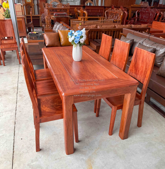 Bàn Ăn Gỗ Hương Đá 6 Ghế Hiện Đại Sang Trọng