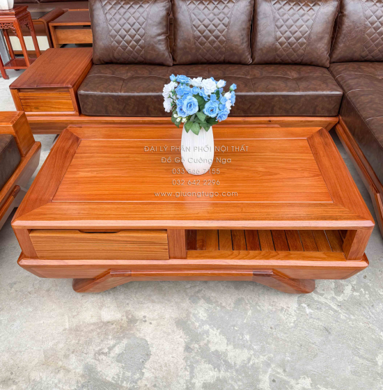 Sofa Gỗ Gõ Đỏ Góc L 2m8x2m1 Chân Thuyền Nệm Cao Su Cao Cấp