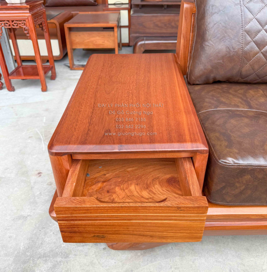 Sofa Gỗ Gõ Đỏ Góc L 2m8x2m1 Chân Thuyền Nệm Cao Su Cao Cấp