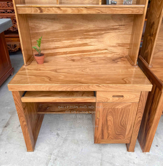 Bàn Học Sinh Gỗ Hương Xám Kết Hợp Giá Sách