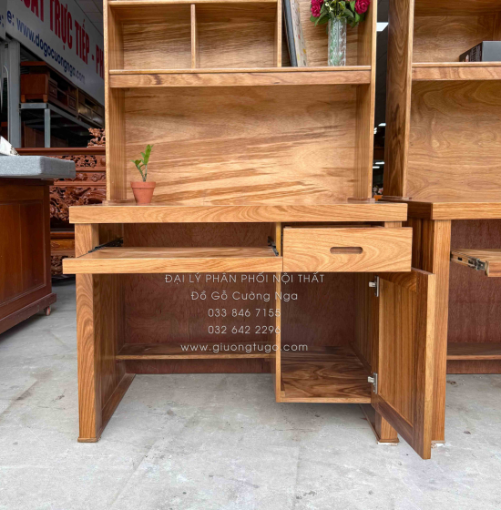 Bàn Học Sinh Gỗ Hương Xám Kết Hợp Giá Sách