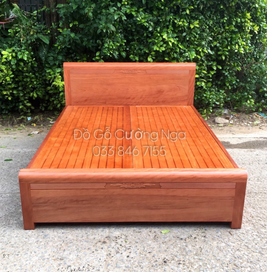 Giường gỗ xoan đào vạt phản - 2 ngăn kéo hiện đại 