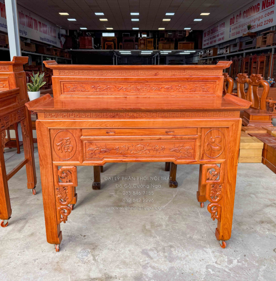 Bàn Thờ Gia Tiên Gỗ Hương Đá 2 Tầng Chạm Sen Cao Cấp