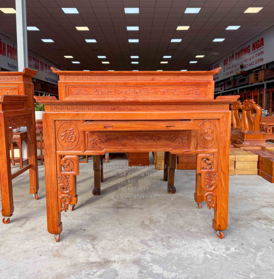 Bàn Thờ Gia Tiên Gỗ Hương Đá 2 Tầng Chạm Sen Cao Cấp