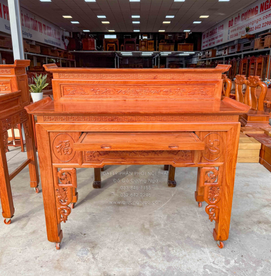 Bàn Thờ Gia Tiên Gỗ Hương Đá 2 Tầng Chạm Sen Cao Cấp