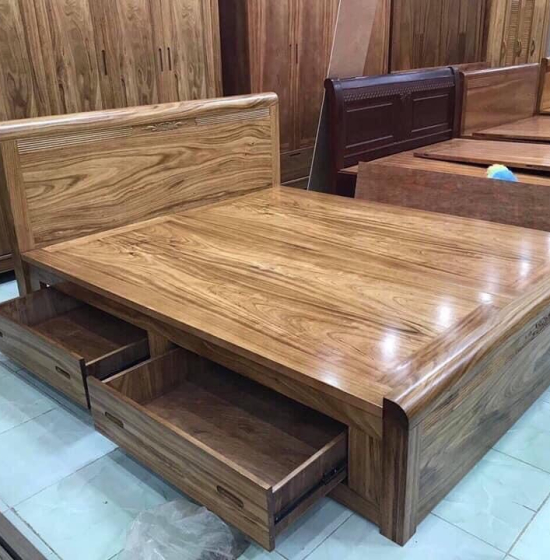 Giường gỗ hương xám 2 ngăn kéo  hiện đại 