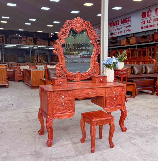 Bàn Trang Điểm Gỗ Hương Đá 1m2 Tân Cổ Điển Sang Trọng