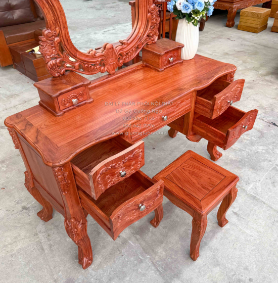 Bàn Trang Điểm Gỗ Hương Đá 1m2 Tân Cổ Điển Sang Trọng
