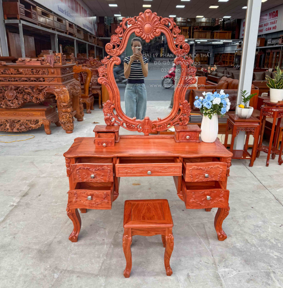 Bàn Trang Điểm Gỗ Hương Đá 1m2 Tân Cổ Điển Sang Trọng