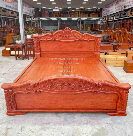Giường Ngủ Gỗ Hương Đá Tân Cổ Điển - Mẫu Lãng Hoa - Phản Liền