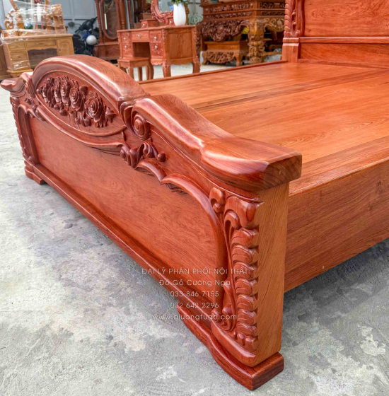 Giường Ngủ Gỗ Hương Đá Tân Cổ Điển - Mẫu Lãng Hoa - Phản Liền
