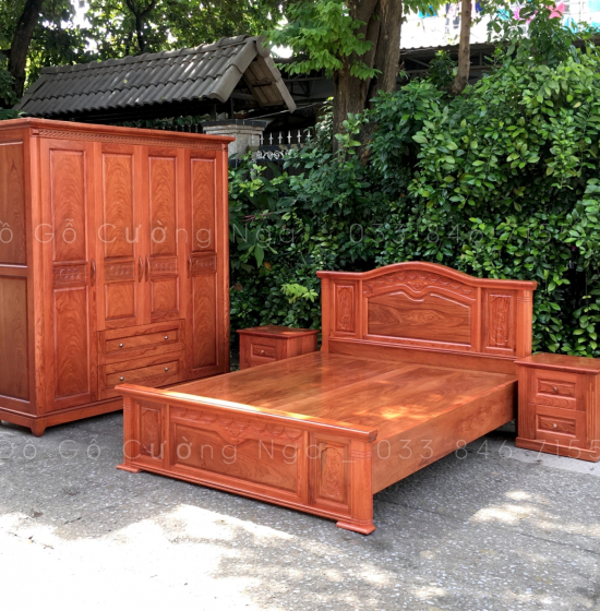 Giường gỗ hương đá phản liền cao cấp - mẫu nữ hoàng 