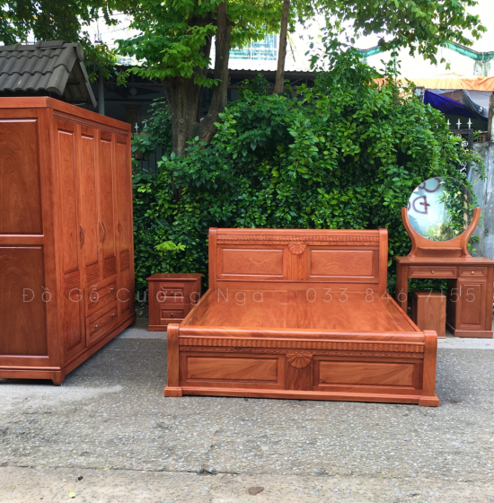 Combo phòng  ngủ gỗ hương đá cao cấp - mẫu quạt