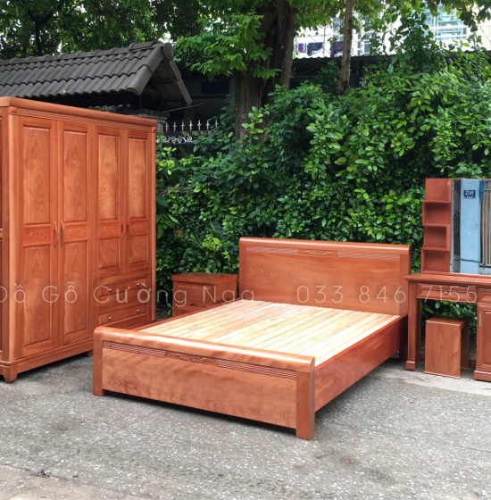 Giường gỗ xoan đào lào vạt lan - mẫu chỉ hoa đẹp