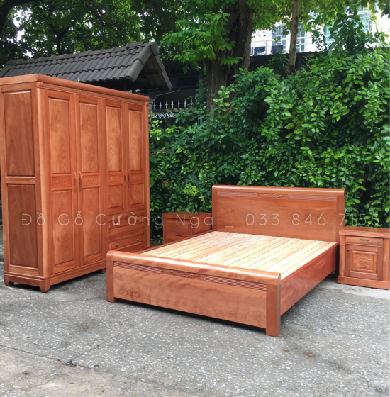 Giường gỗ xoan đào lào vạt lan - mẫu chỉ hoa đẹp