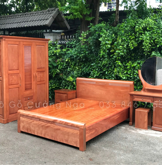 Tủ quần áo gỗ xoan đào 3 cánh mẫu hoa thị lá sách 