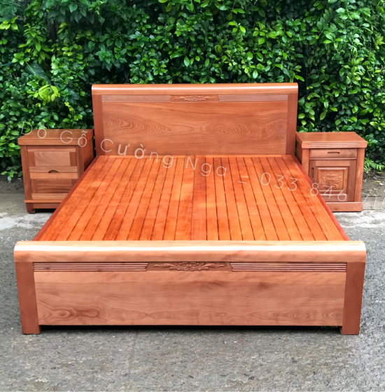 Giường gỗ xoan đào vạt phản - chỉ hoa 